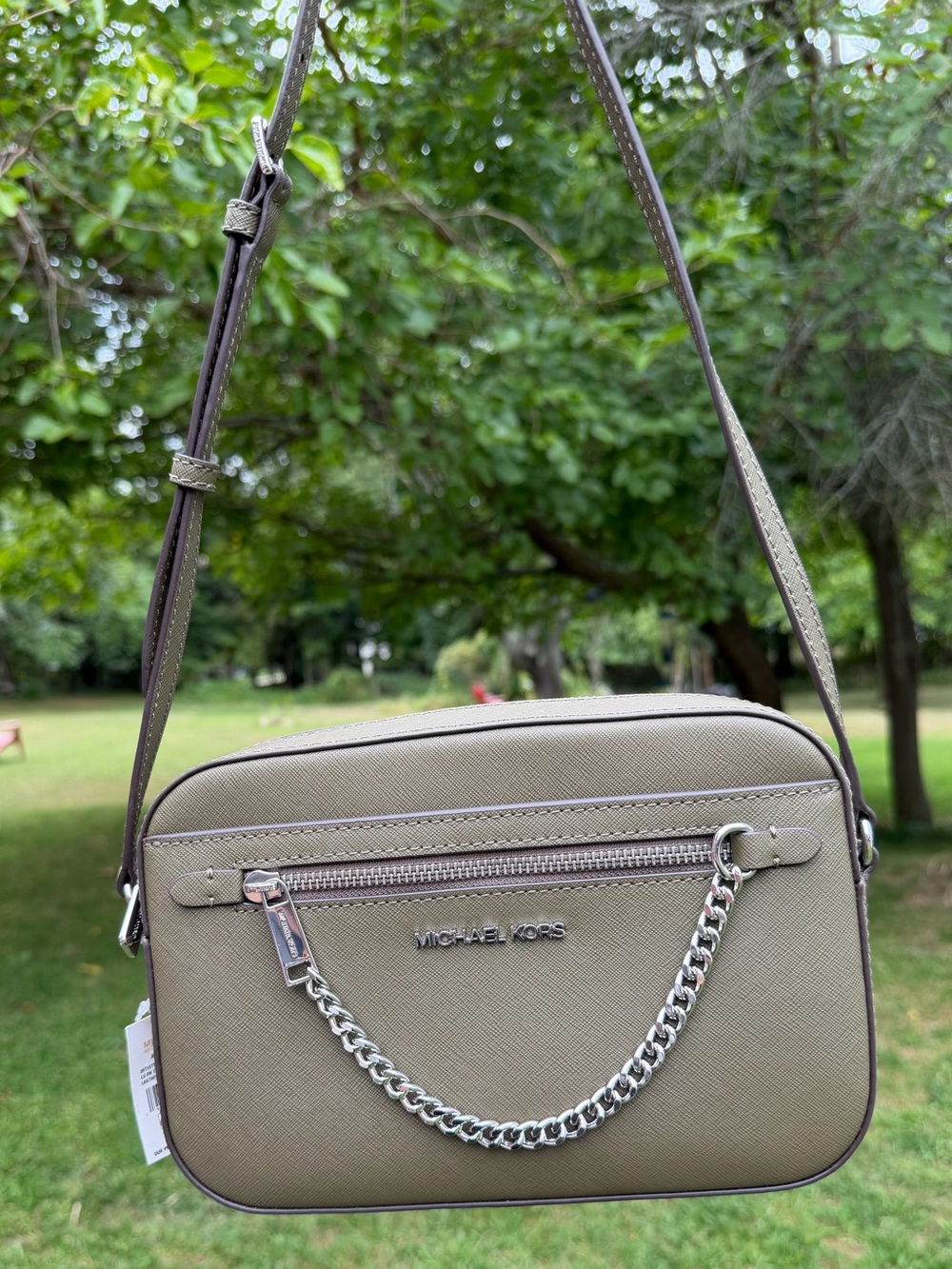 Michael Kors Jet Set Large Saffiano Leather Crossbody Olive NWT